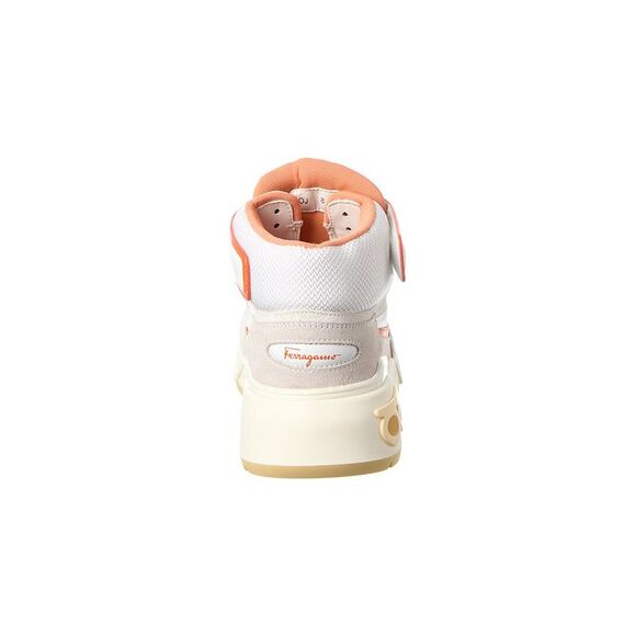 Ferragamo Leather High-Top Sneaker, White
